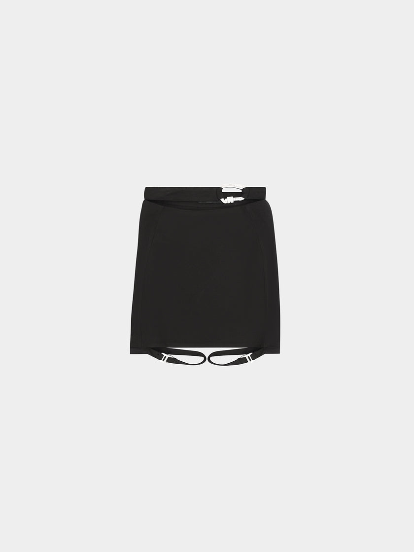 Black Quilted Jersey Side Split A Line Mini Skirt